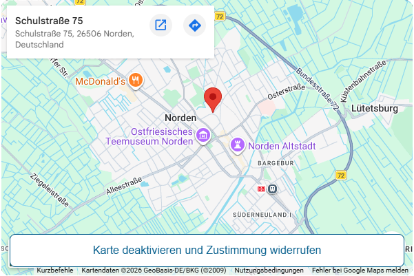 Statische Kartenansicht des Standorts Schulstraße 75 in Norden
